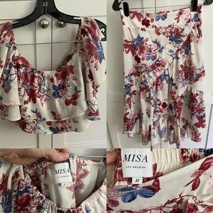 MISA Los Angeles Floral Top S Ruffled Floral Skirt M Matching Set